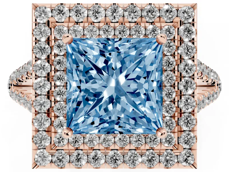 Princess Cut Halo Engagement Ring Setting for a Fancy Blue Lab-Grown Diamond | Rose Gold - Design NV-24799