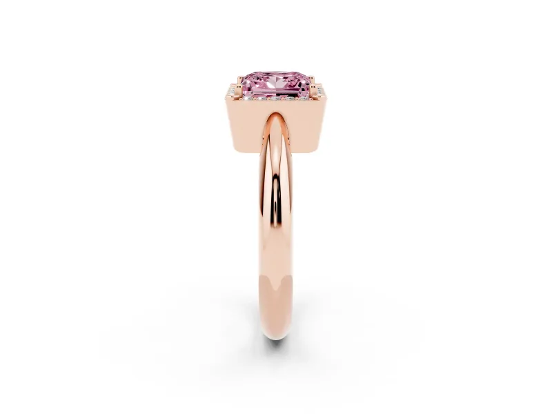 Princess Cut Halo Engagement Ring Setting for a Fancy Pink Lab-Grown Diamond | Plain Tapered Band | Rose Gold