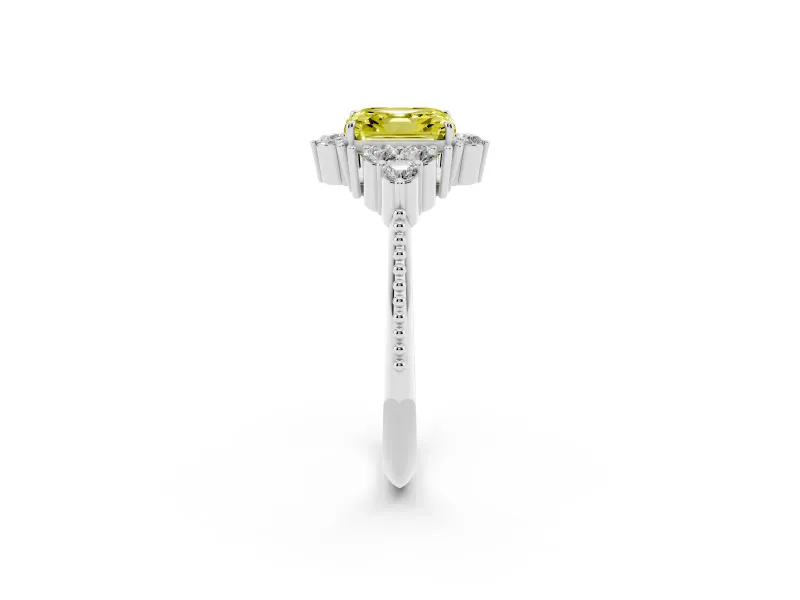 Asscher Cut Cluster Engagement Ring Setting for a Fancy Yellow Lab-Grown Diamond | White Gold