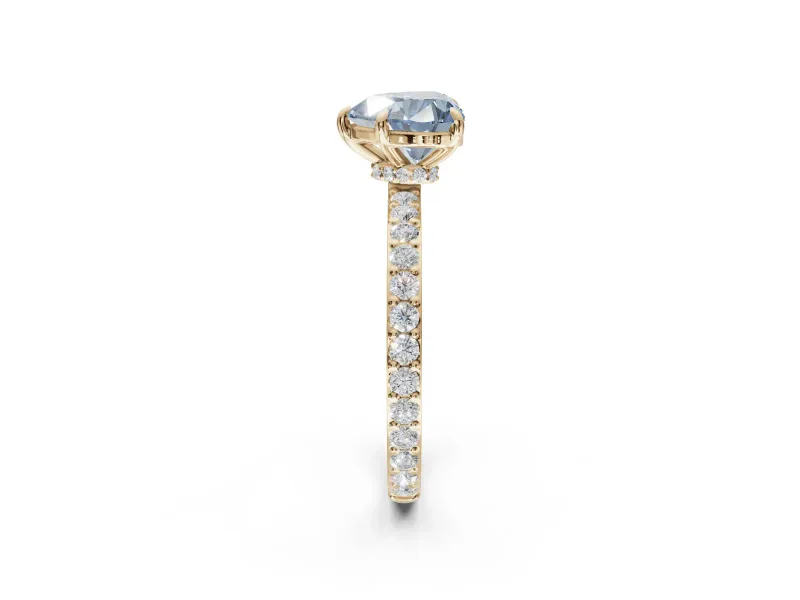 Heart-Shaped Hidden Halo Engagement Ring Setting for a Fancy Blue Lab-Grown Diamond | Pavé Band | Yellow Gold
