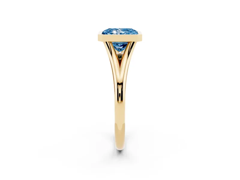 Radiant Cut Bezel Engagement Ring Setting for a Fancy Blue Lab-Grown Diamond | Yellow Gold
