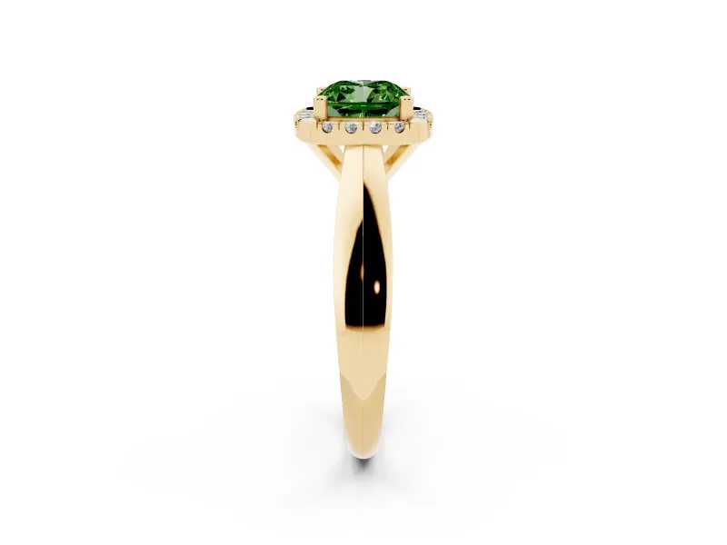 Cushion Cut Halo Engagement Ring Setting for a Fancy Green Lab-Grown Diamond | Square Profile Band | Yellow Gold