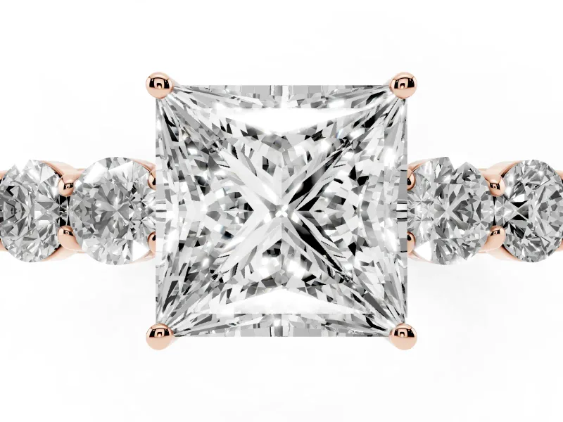 Princess Cut Close Set Five Stone Engagement Ring Setting | Rose Gold