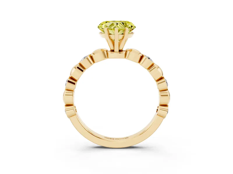 Heart-Shaped Station Engagement Ring Setting for a Fancy Yellow Lab-Grown Diamond | Yellow Gold