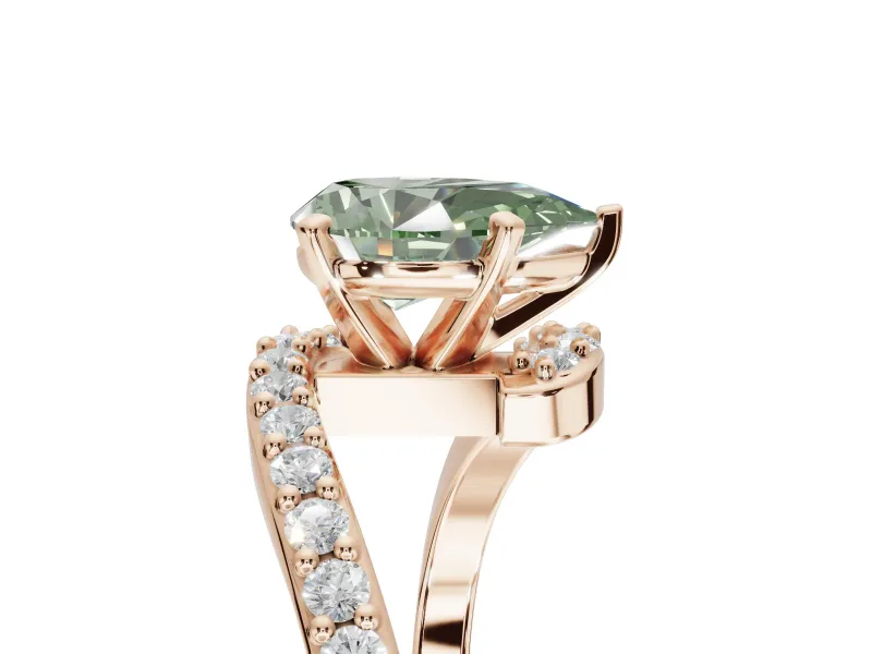 Pear-Shaped Bypass Pavé Engagement Ring Setting for a Fancy Green Lab-Grown Diamond | Rose Gold