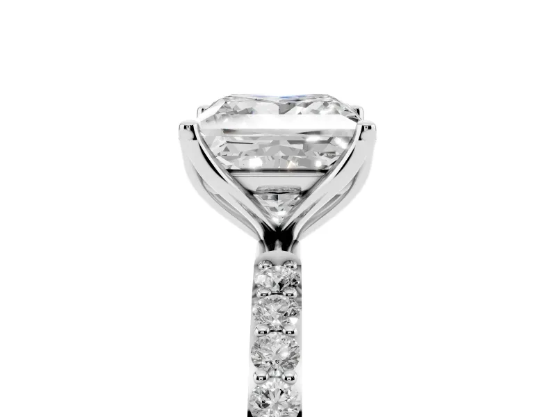 Princess Cut Pave Solitaire Engagement Ring Setting | Fine Line Pave Band | Platinum