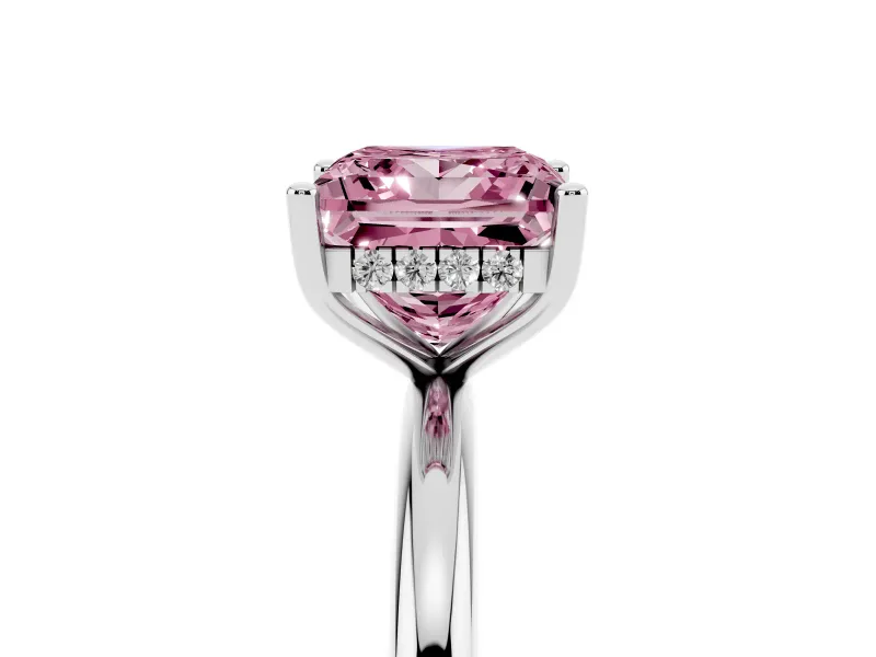 Fancy Pink Princess Cut Diamond Solitaire Engagement Ring Set in Platinum with Prong Setting and Polished Band