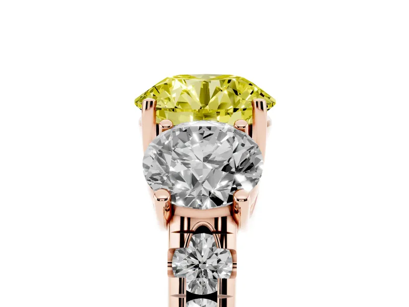 Round Three Stone Engagement Ring Setting for a Fancy Yellow Lab-Grown Diamond | Accented Shoulders | Rose Gold