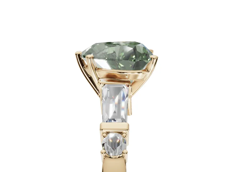 Heart-Shaped Tapered Baguette Engagement Ring Setting for a Fancy Green Lab-Grown Diamond | Bar Set Sides | Yellow Gold