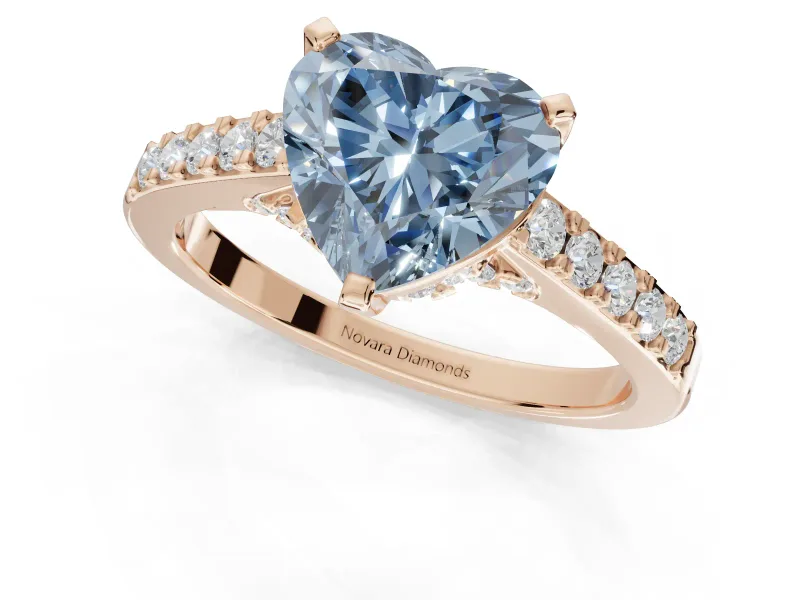 Heart-Shaped Pavé Solitaire Engagement Ring Setting for a Fancy Blue Lab-Grown Diamond | Crossover Gallery | Rose Gold