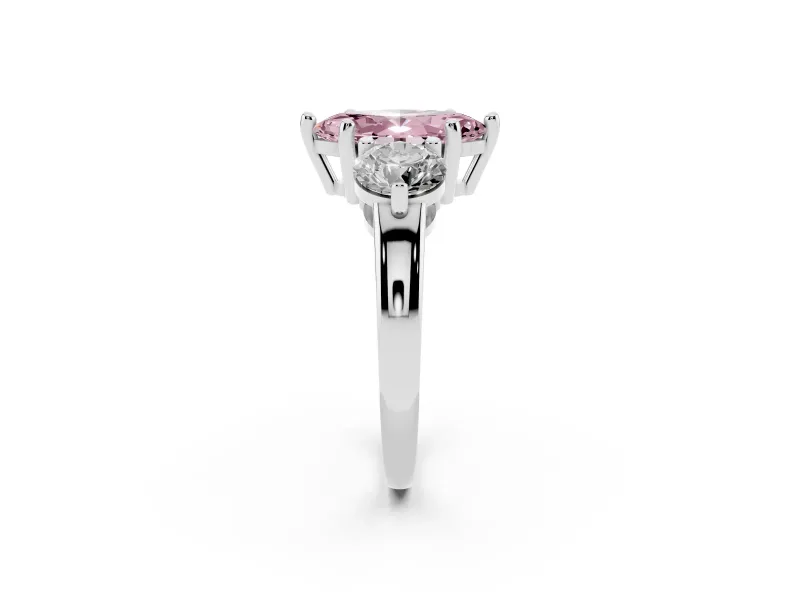 Fancy Pink Marquise Cut Diamond Three-Stone Ring Set in Silver with Prong Setting and Classic Band