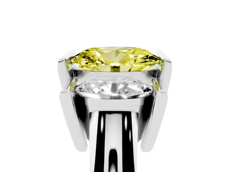 Fancy Yellow Oval Cut Diamond Three-Stone Channel Set Ring Set in Platinum with Smooth Polished Band