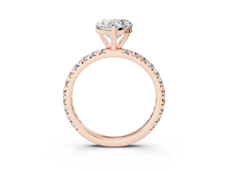 Heart-Shaped Pavé Solitaire Engagement Ring Setting | Shared Prong Band | Rose Gold