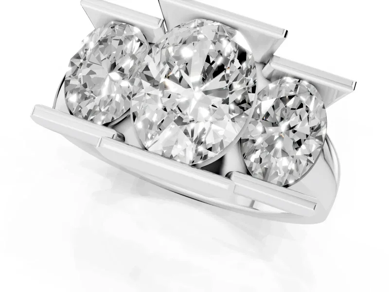 Oval Cut Diamond Three-Stone Channel Set Ring Set in Silver with Smooth Polished Band