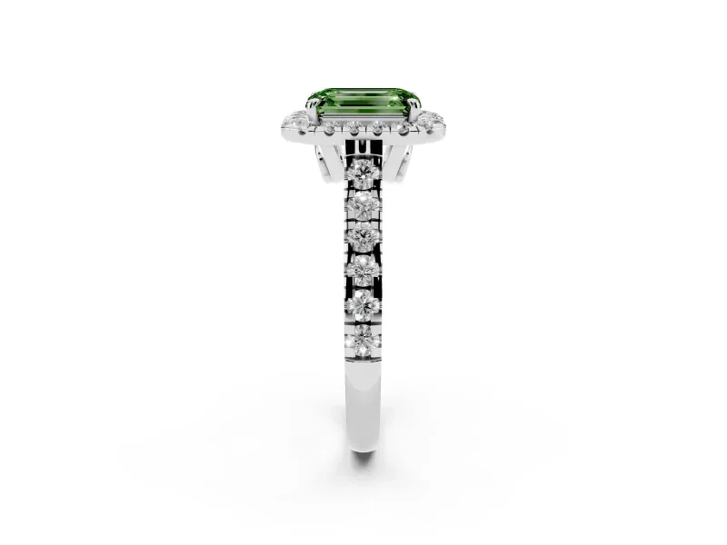 Emerald Cut Accented Halo Engagement Ring Setting for a Fancy Green Lab-Grown Diamond | Platinum