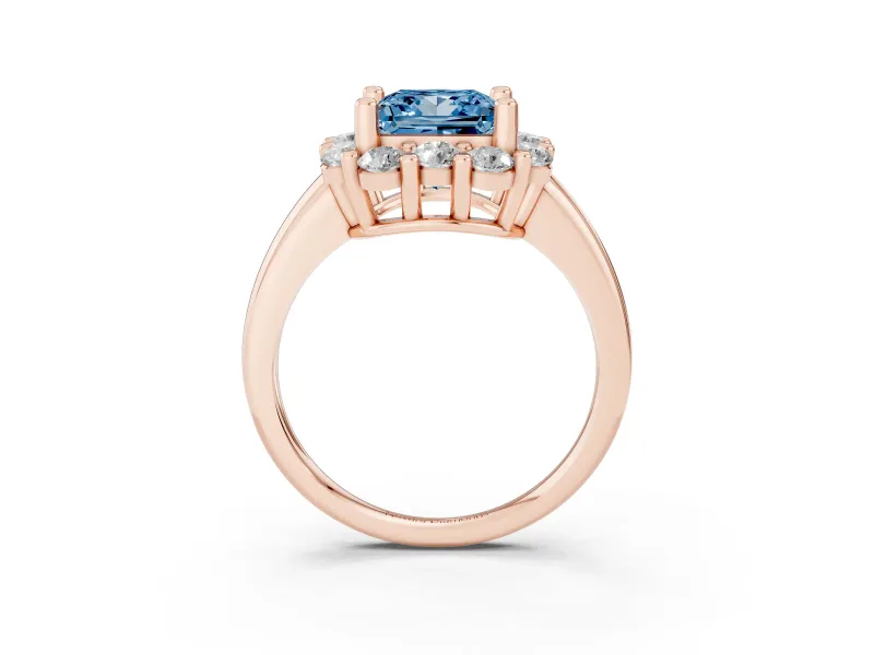 Princess Cut Cluster Halo Engagement Ring Setting for a Fancy Blue Lab-Grown Diamond | Large Round Accents | Rose Gold