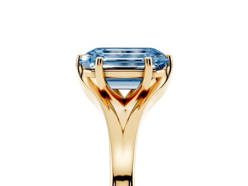 Emerald Cut Split Shank Engagement Ring Setting for a Fancy Blue Lab-Grown Diamond | Yellow Gold