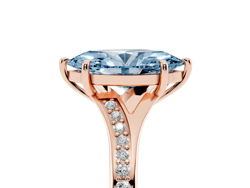 Marquise Pave Solitaire Engagement Ring Setting for a Fancy Blue Lab-Grown Diamond | Sweeping Shoulders | Rose Gold