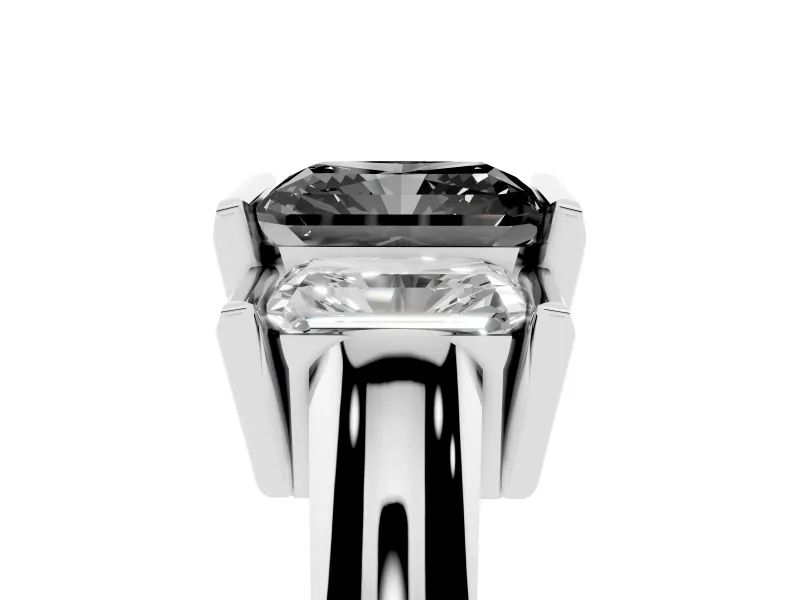 Radiant Cut Channel-Set Three Stone Engagement Ring Setting for a Black Center | Sterling Silver