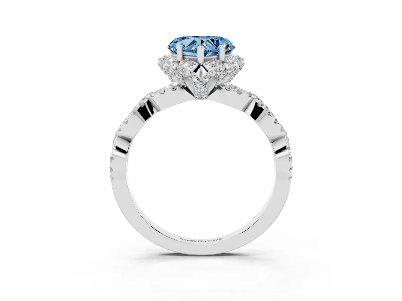 Heart-Shaped Milgrain Halo Engagement Ring Setting for a Fancy Blue Lab-Grown Diamond | Graduated Shoulders | White Gold