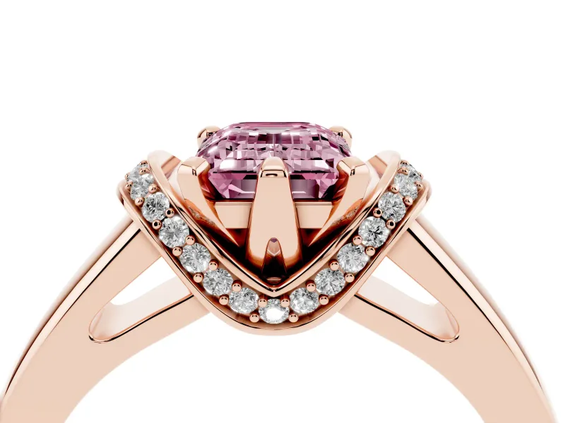 Emerald Cut Pavé Collar Engagement Ring Setting for a Fancy Pink Lab-Grown Diamond | Rose Gold