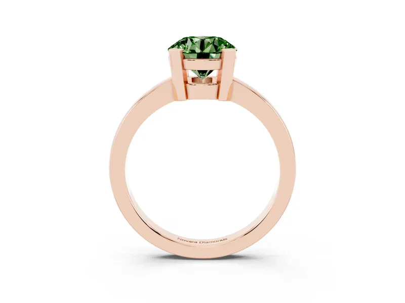 Fancy Green Round Cut Diamond Solitaire Ring Set in Rose gold with Prong Head and Smooth Polished Band