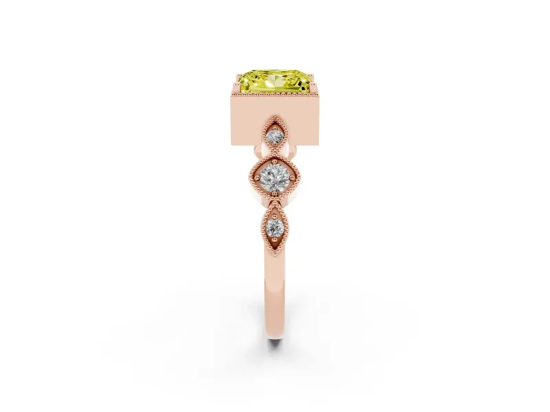 Princess Cut Vintage Milgrain Engagement Ring Setting for a Fancy Yellow Lab-Grown Diamond | Rose Gold
