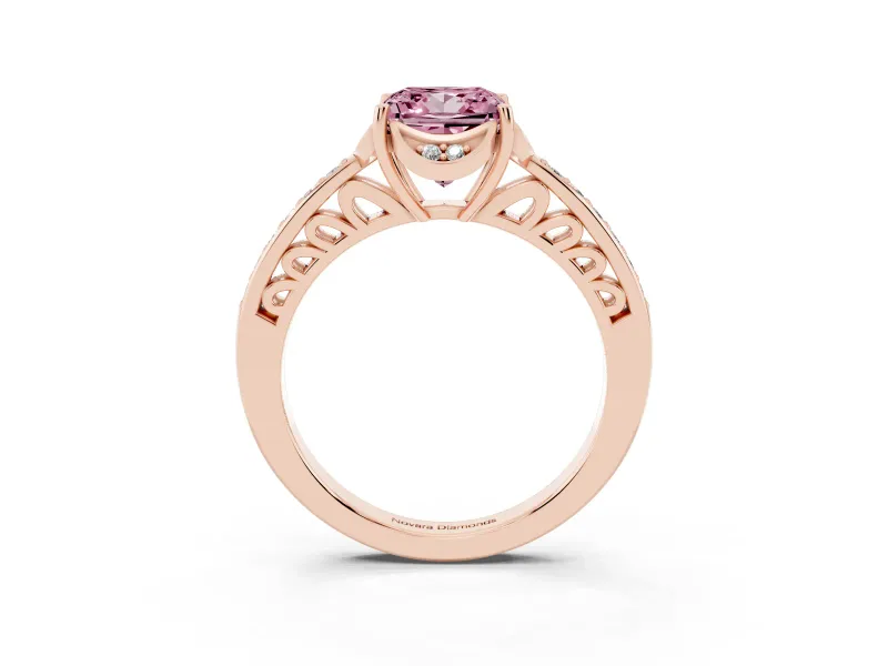 Princess Cut Floral Pavé Engagement Ring Setting for a Fancy Pink Lab-Grown Diamond | Rose Gold