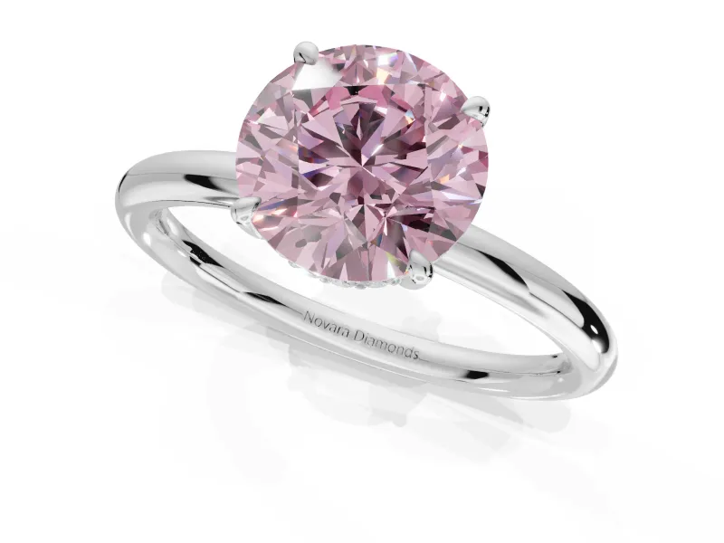 Round Hidden Halo Ring Setting for a Fancy Pink Lab-Grown Diamond | White Gold
