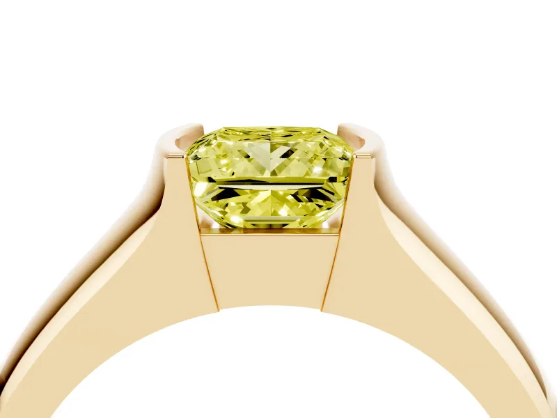 Princess Cut Half Bezel Solitaire Engagement Ring Setting for a Fancy Yellow Lab-Grown Diamond | Wide Band | Yellow Gold