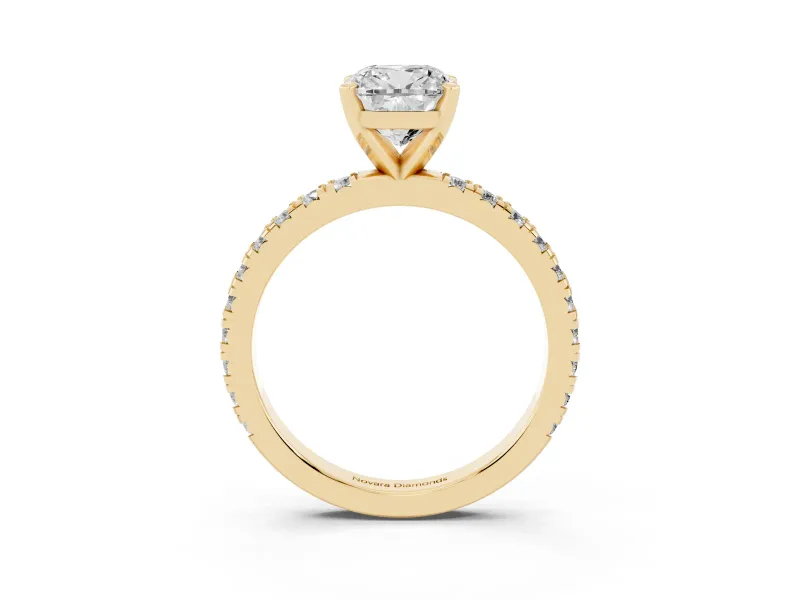 Cushion Cut Shared Prong Solitaire Engagement Ring Setting | Pavé Band | Yellow Gold
