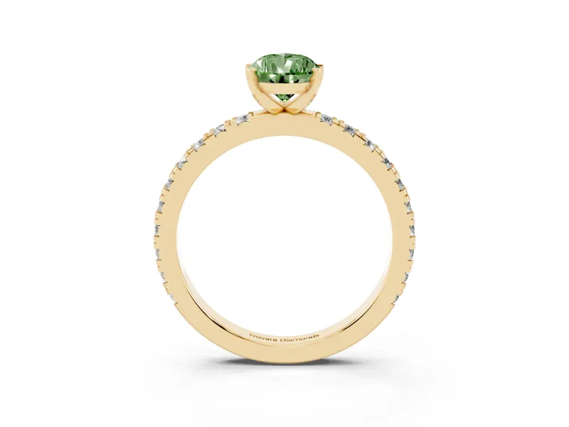 Fancy Green Pear Cut Diamond Pavé Band Solitaire Set in Yellow gold with Prong Setting