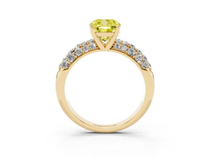 Cushion Cut Close Set Pave Engagement Ring Setting for a Fancy Yellow Lab-Grown Diamond | Multi Row | Yellow Gold