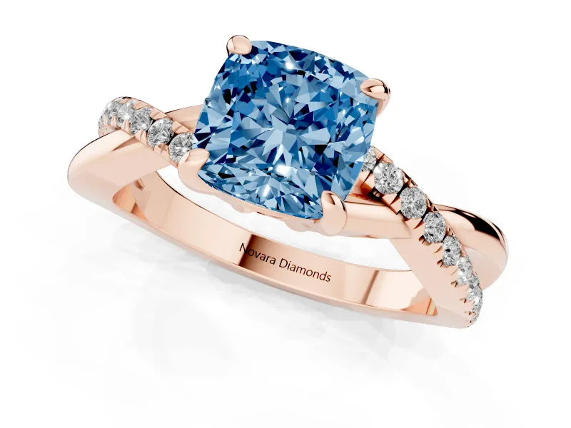 Cushion Cut Twist Engagement Ring Setting for a Fancy Blue Lab-Grown Diamond | Rose Gold