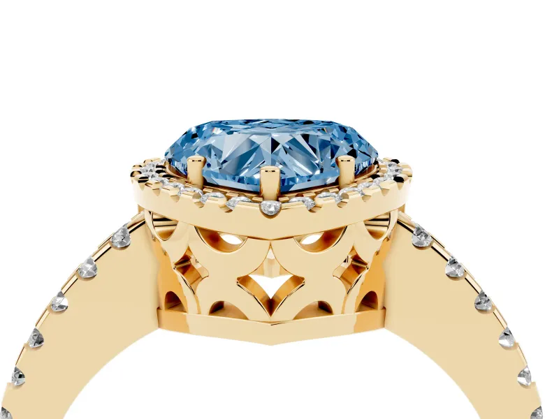 Heart-Shaped Pave Halo Engagement Ring Setting for a Fancy Blue Lab-Grown Diamond | Yellow Gold