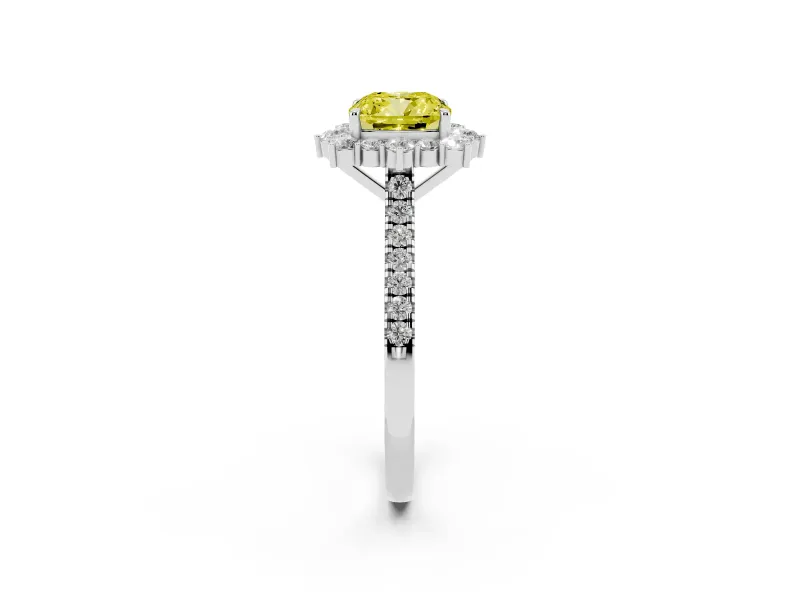 Cushion Cut Halo Engagement Ring Setting for a Fancy Yellow Lab-Grown Diamond | Sterling Silver - Design NV-24700
