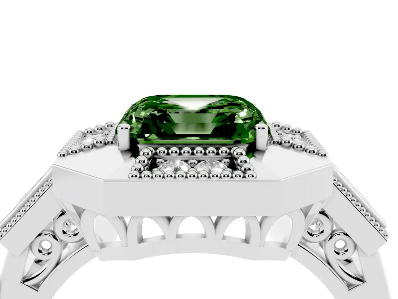 Fancy Green Asscher Cut Diamond Milgrain Halo Ring Set in Platinum with Split Shank