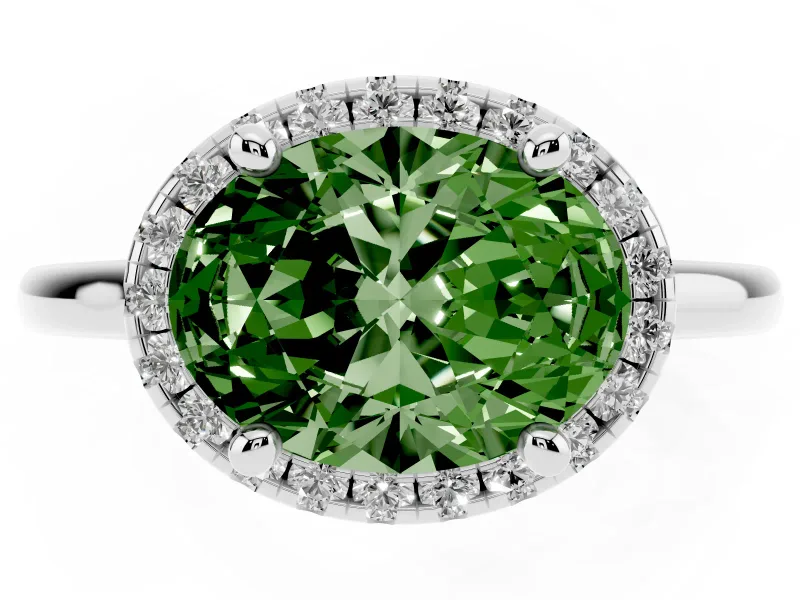 Oval Halo Engagement Ring Setting for a Fancy Green Lab-Grown Diamond | Plain Polished Band | Sterling Silver