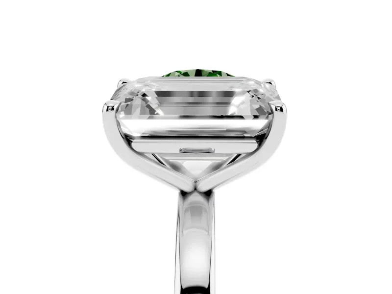 Fancy Green Round Cut and Emerald Cut Toi Moi Ring Set in Platinum with Prong Setting
