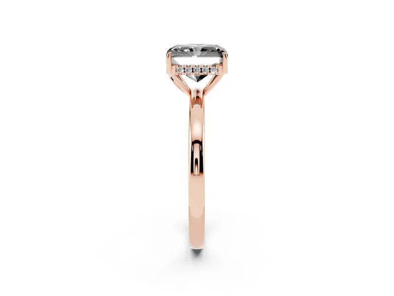 Radiant Cut Hidden Halo Engagement Ring Setting for a Black Center | Thin Band | Rose Gold