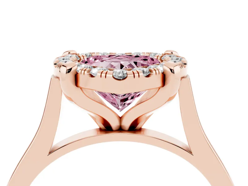 Heart-Shaped Claw Corner Halo Engagement Ring Setting for a Fancy Pink Lab-Grown Diamond | Slim Plain Band | Rose Gold