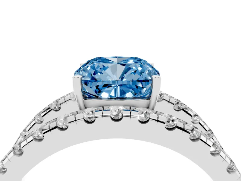 Cushion Cut Wide Open Split Shank Engagement Ring Setting for a Fancy Blue Lab-Grown Diamond | Pavé Strands | Platinum