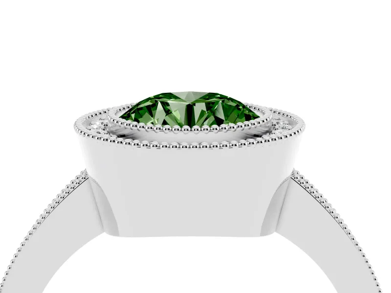 Fancy Green Round Cut Diamond Halo Engagement Ring Set in Platinum with Pavé Band and Round Halo Stones