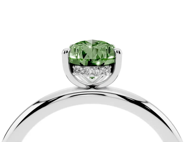 Fancy Green Pear Cut Diamond Solitaire Ring Set in White gold with Thin Band and Prong Setting