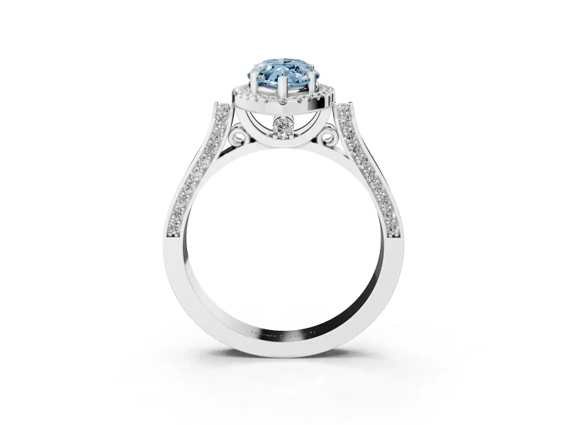 Fancy Blue Marquise Cut Diamond Halo Ring Set in Platinum with Pavé-Lined Split Shank Band