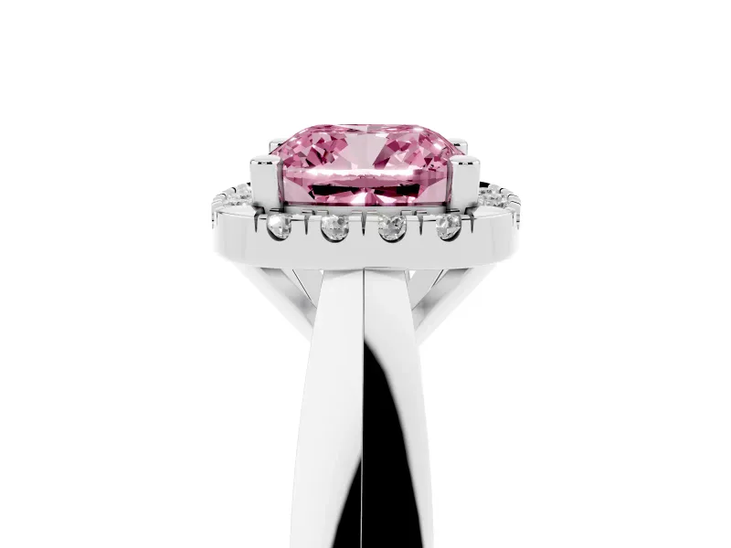 Cushion Cut Halo Engagement Ring Setting for a Fancy Pink Lab-Grown Diamond | Square Profile Band | Platinum