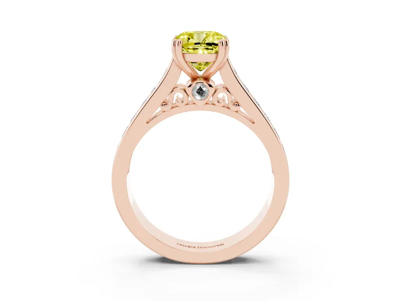 Cushion Cut Channel Engagement Ring Setting for a Fancy Yellow Lab-Grown Diamond | Rose Gold - Design NV-24671