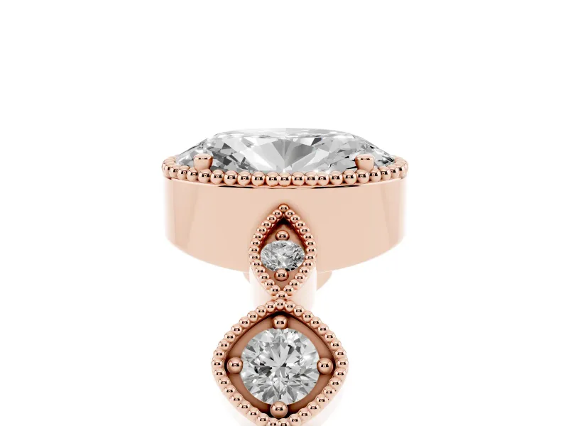 Oval Vintage Milgrain Engagement Ring Setting | Marquise and Square Stations | Rose Gold