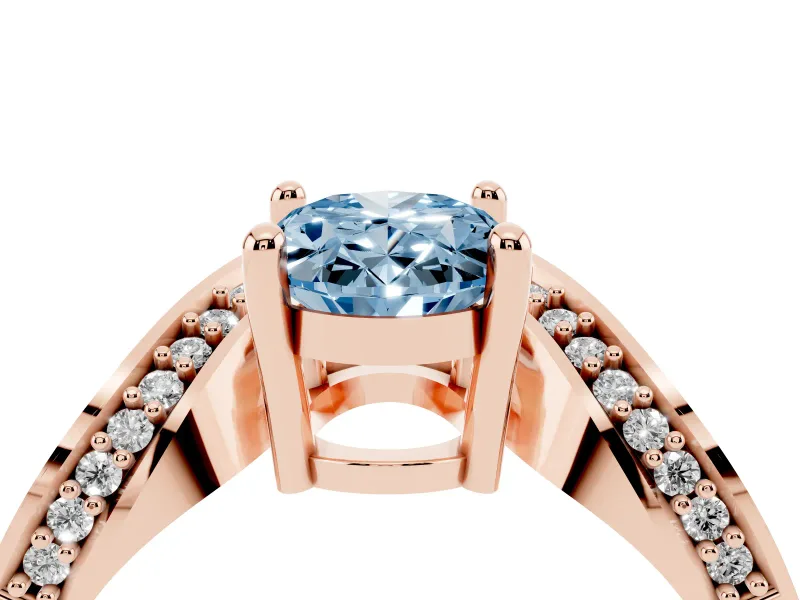 Oval Bypass Engagement Ring Setting for a Fancy Blue Lab-Grown Diamond | Pavé Ribbon | Rose Gold