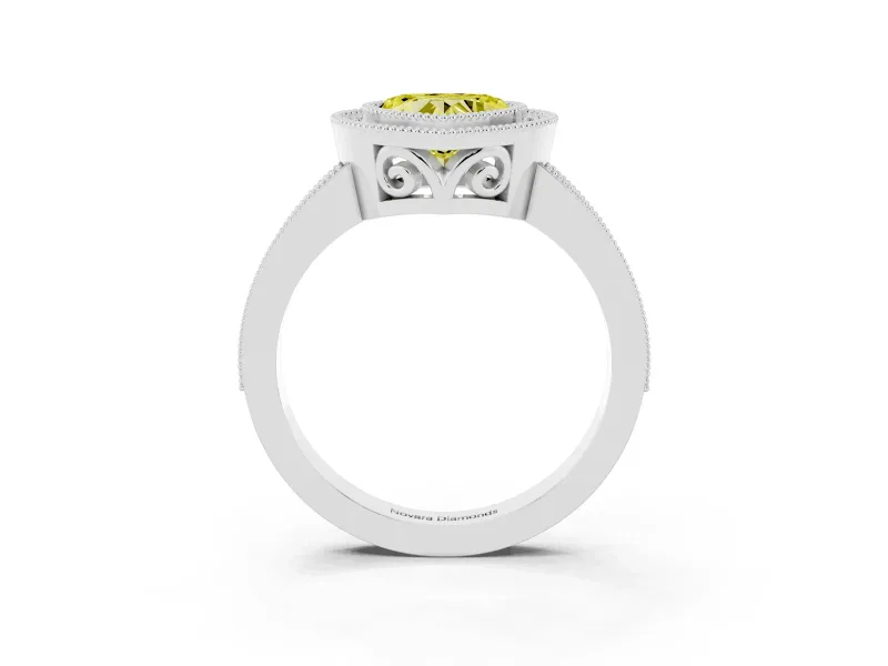 Heart-Shaped Milgrain Halo Engagement Ring Setting for a Fancy Yellow Lab-Grown Diamond | Platinum